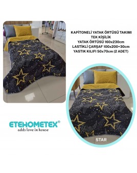 ETEHOMETEX Pamuklu Kapitoneli Yatak Örtüsü TAKIMI TEK KİŞİLİK STAR 8696474232120